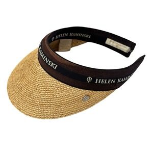 Helen Kaminski Marina Hat Visor Womens One Size Natural Raffia Straw Black Brown